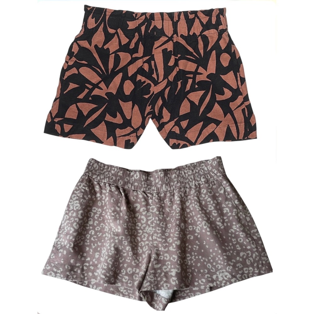 LOT OF 2 A New Day Shorts ANIMAL PRINT Paperbag/Elastic Waist LINEN BLEND sz XXL